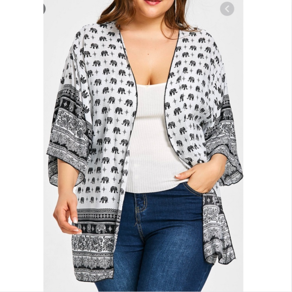 Plus Size Drop Shoulder Elephant Print Blouse